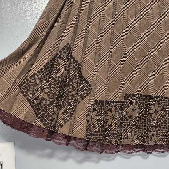 Anthropologie Tapemeasure Floral Lace Pleated Plaid Midi Skirt Size 6 Academia - Picture 2 of 12